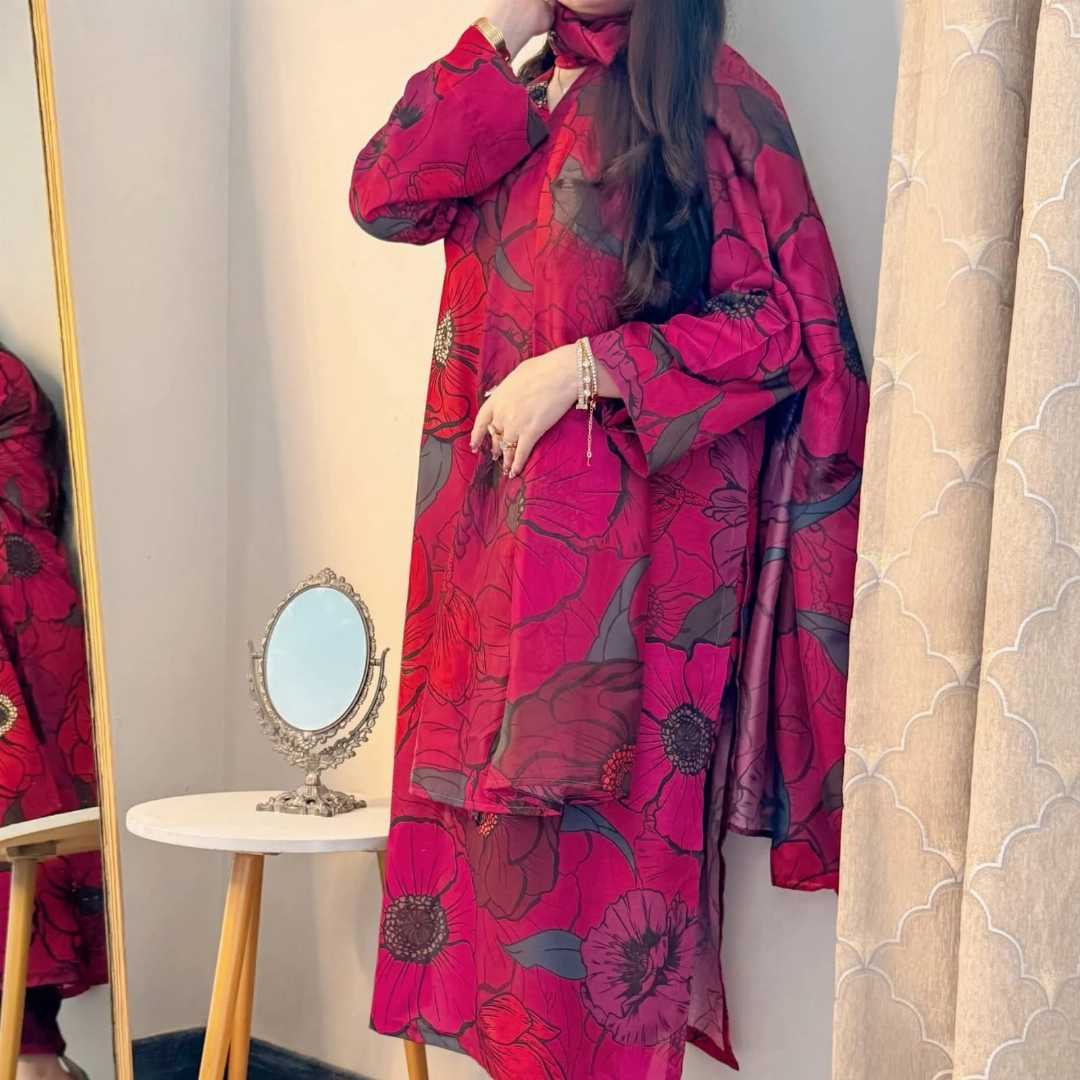 Rose,Valley,–,Floral,Printed,Suit,Set